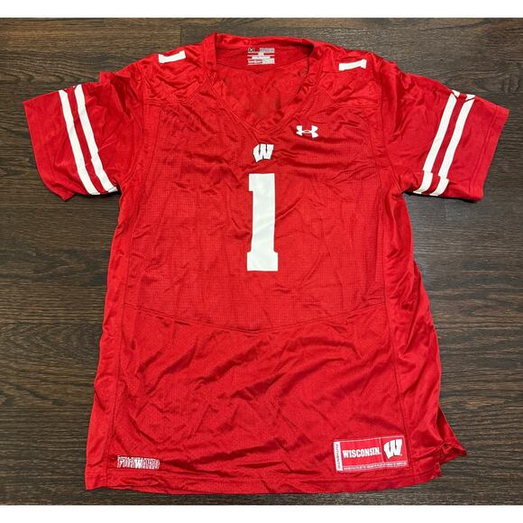 Youth Under Armour #1 Red Wisconsin Badgers Football Jersey Size Y XL MSRP$90 - Picture 1 of 4